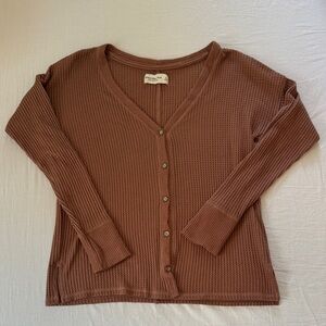 Abercrombie & Fitch Dusty Mauve Button Down Waffle Knit Shirt